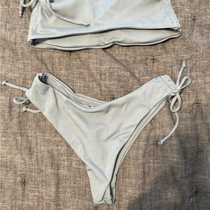 Grey ish blue Bikini set. Strapless stop bandu top.